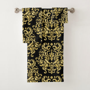 Ensemble floral de serviette d'impression d'or et