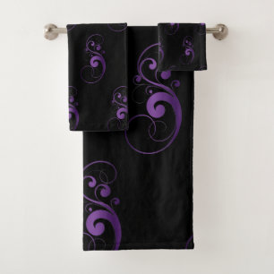 Ensemble noir et pourpre de serviette de salle de