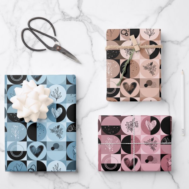 ensemble papier d'emballage de 3 feuilles motif ab (Recto)