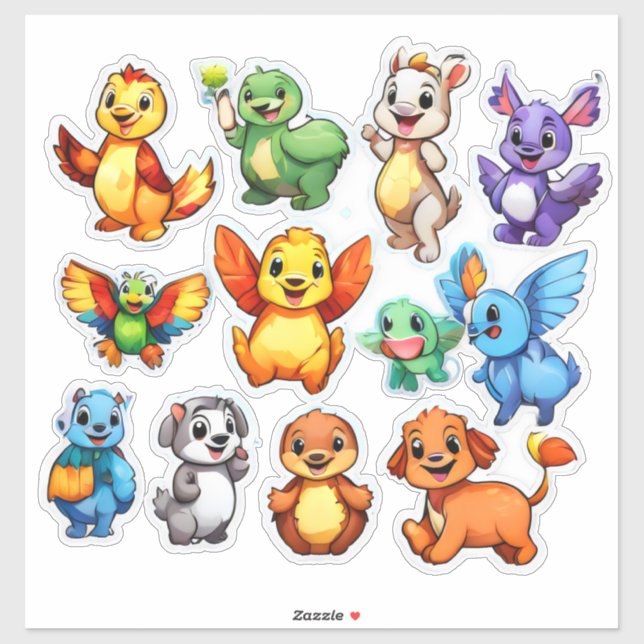 Ensemble paradisiaque de stickers animaliers (Feuille)