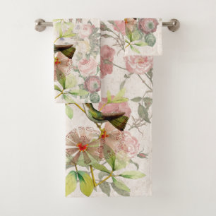 Ensemble rose de serviette de Bath de fleurs