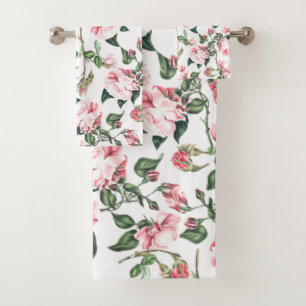 Ensemble rose de serviette de Bath de fleurs de