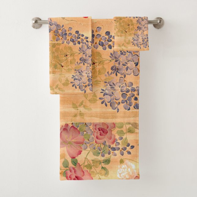 Ensemble rose de serviette de Bath de rouleau de (En situation)