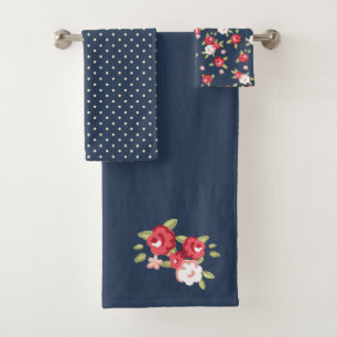 Ensemble rose de serviette de cru bleu-foncé