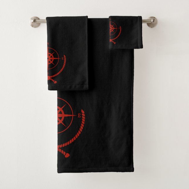 Ensemble rose rouge et noir de serviette de Bath (En situation)