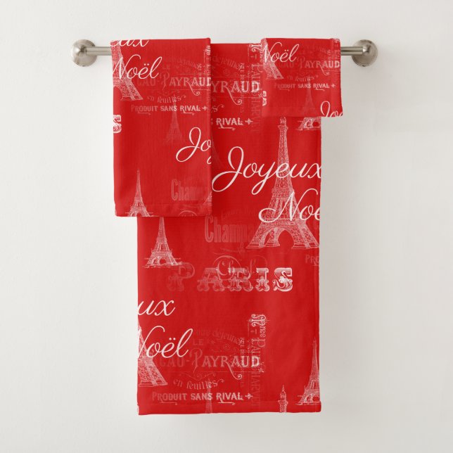 Ensemble rouge de serviette de Noël de Paris (En situation)