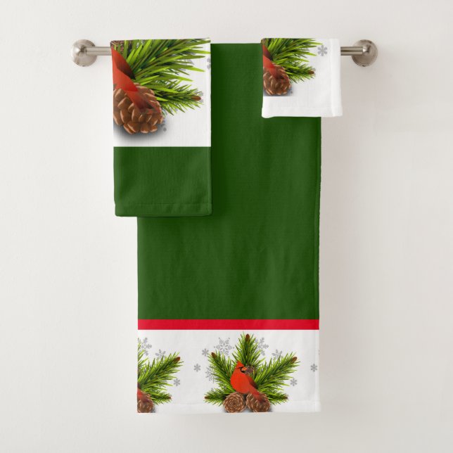 Ensemble serviettes de bain Cardinal de Noël vert (En situation)