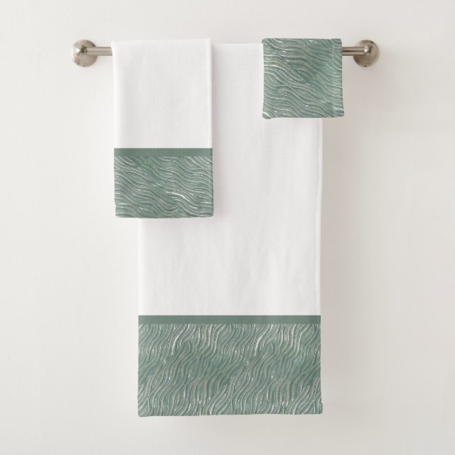 Ensemble serviettes de bain vert impression d'eau (En situation)