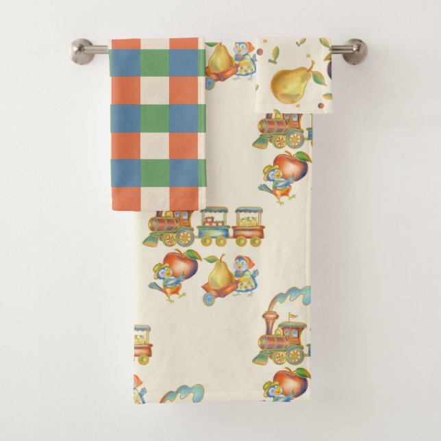 Ensemble serviettes Mignon Oiseau Pomme Train (En situation)