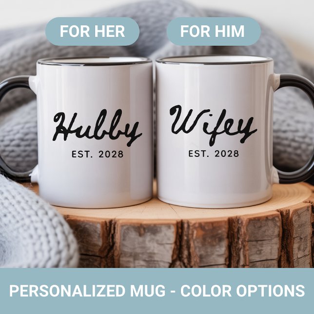 Ensembles de tasses pour jeunes mariés, Cadeau de  (Engagement gifts for couples, Wedding gifts for bride and groom, Wifey and Hubby matching mugs)