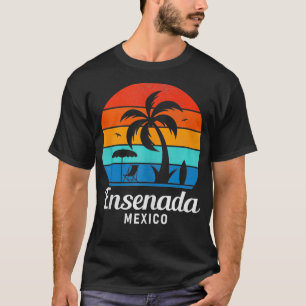 Ensenada Beach Mexico Palm Tree Vintage Sunset Sum T-Shirt