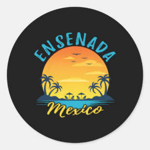 Ensenada Mexico Palm Trees Orange Classic Round Sticker