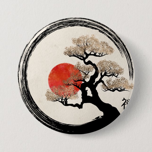 Enso Circle and Bonsai Tree on Canvas 3 Inch Round Button (Front)