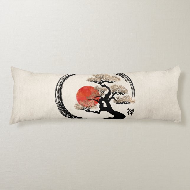 Enso Circle and Bonsai Tree on Canvas Body Pillow (Front)