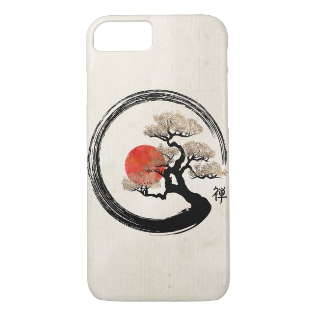 Enso Circle and Bonsai Tree on Canvas Case-Mate iPhone Case (Back)