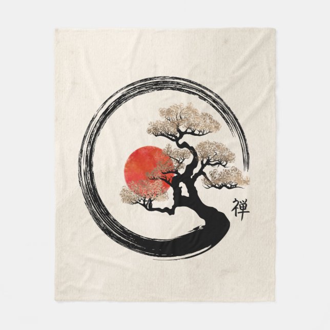 Enso Circle and Bonsai Tree on Canvas Fleece Blanket (Front)