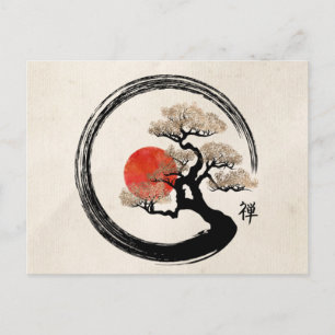 Enso Circle and Bonsai Tree on Canvas Postcard