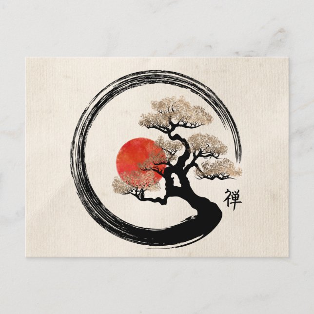 Enso Circle and Bonsai Tree on Canvas Postcard (Front)