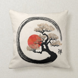 Enso Circle and Bonsai Tree on Canvas Throw Pillow