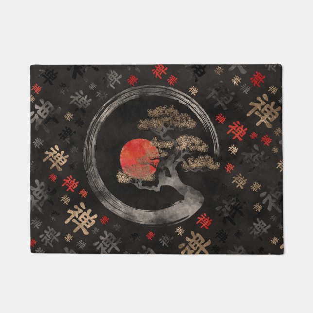 Enso Circle Bonsai Tree on Zen Symbol pattern Doormat (Front)