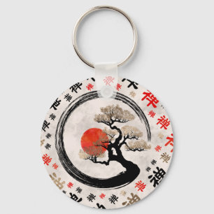 Enso Circle Bonsai Tree on Zen Symbol pattern Keychain