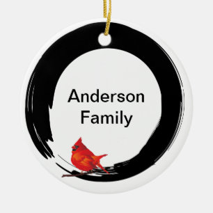 Enso Circle with Red Cardinal Ceramic Ornament