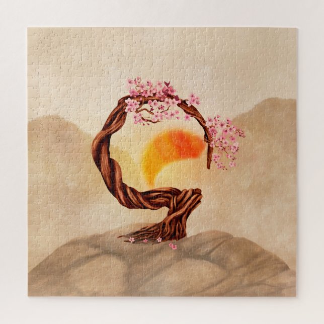 Enso Zen Blossoming Sakura Bonsai Jigsaw Puzzle (Vertical)