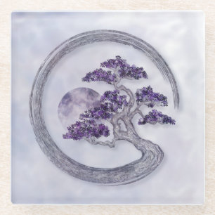 Enso Zen Circle Amethyst Bonsai Tree Glass Coaster