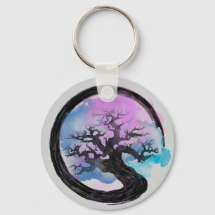 Enso Zen Circle and Bonsai Tree Alcohol Ink Keychain