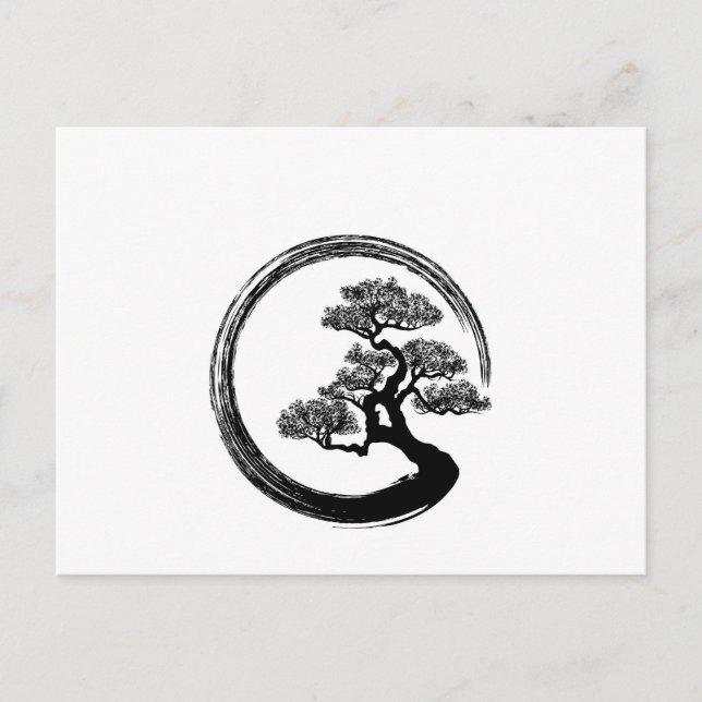 Enso Zen Circle and Bonsai Tree Holiday Postcard (Front)