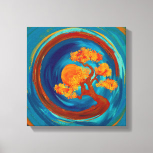 Enso Zen Circle and Bonsai Tree - impasto Canvas Print