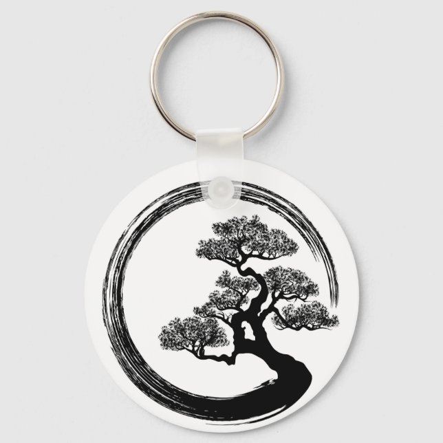 Enso Zen Circle and Bonsai Tree Keychain (Front)