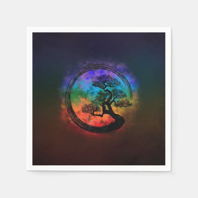 Enso Zen Circle and Bonsai Tree Nebula Napkin (Front)