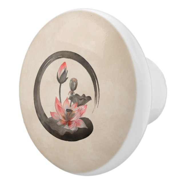 Enso Zen Circle and Lotus Ceramic Knob (Right)