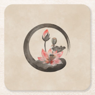 Enso Zen Circle and Lotus Square Paper Coaster