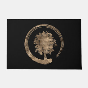 Enso Zen Circle and Tree - Gold on black Doormat