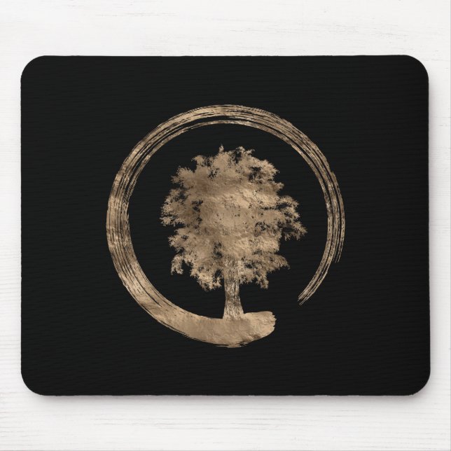 Enso Zen Circle and Tree - Gold on black Mouse Pad (Front)
