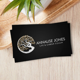 Enso Zen Circle Sakura Tree - Golden  Blossom Business Card