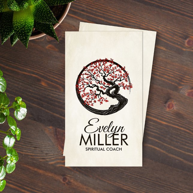 Enso Zen Circle Sakura Tree - Red Cherry Blossom Business Card (Creator Uploaded)