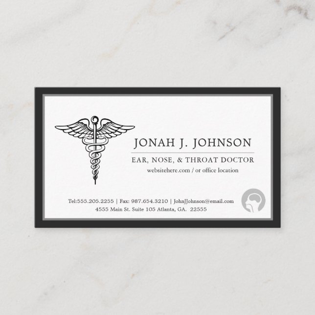 ENT | Otorhinolaryngology Minimalist Black Border Business Card (Front)