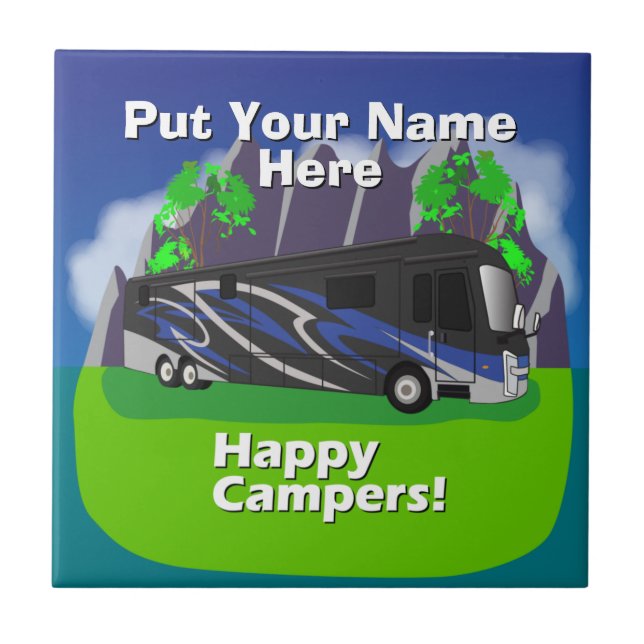 Entegra Aspire RV Blue Happy Camper Design Tile (Front)
