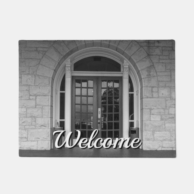 Enter If You Dare Grayscale Welcome Doormat (Front)