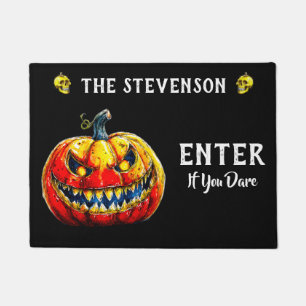 Enter If You Dare Halloween Smiling Pumpkin Doormat