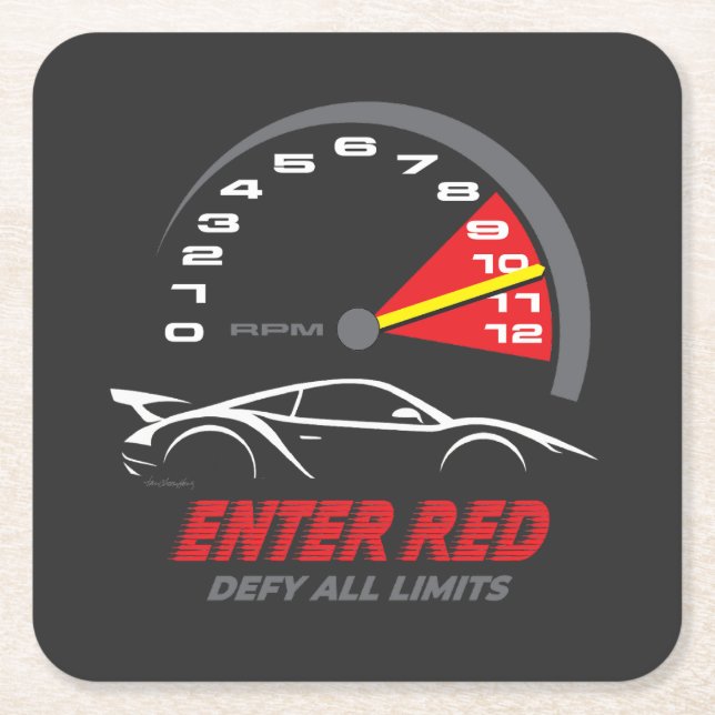 'Enter Red: Defy All Limits'  Square Paper Coaster (Front)