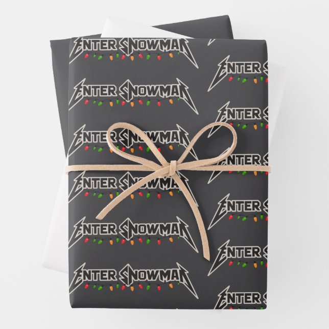 Enter Snowman Christmas Rocker Winter Rock Metal Wrapping Paper Sheet (In situ)