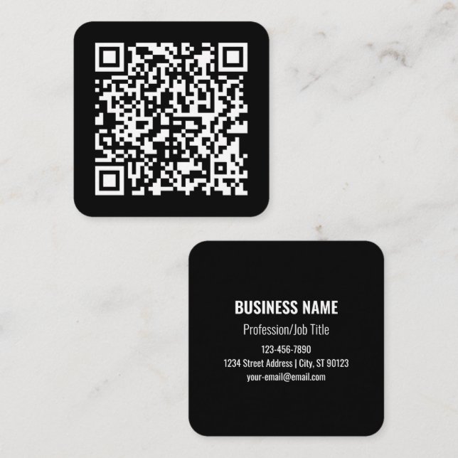 Enter URL & Create Scannable QR Code | Black White Square Business Card (Front/Back)
