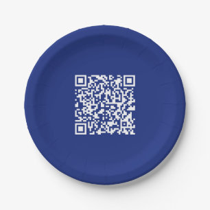 Enter URL Instantly Generated QR Code Navy Blue Paper Plate