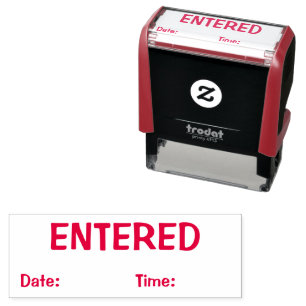 ENTERED With Date Time Red Ink Self-inking Stamp