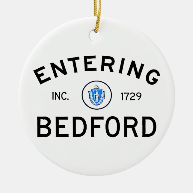 Entering Bedford Ceramic Ornament (Front)