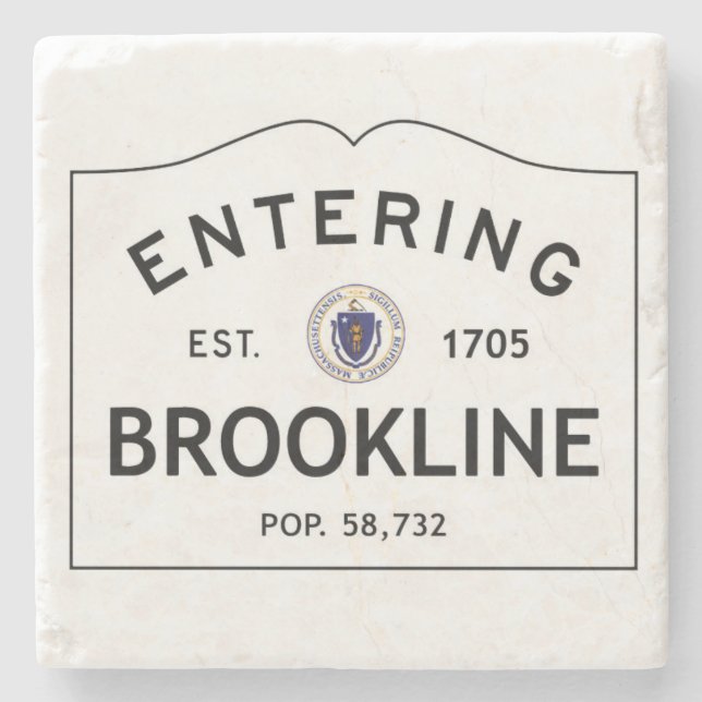 Entering Brookline Massachusetts Marble Coaster (Front)